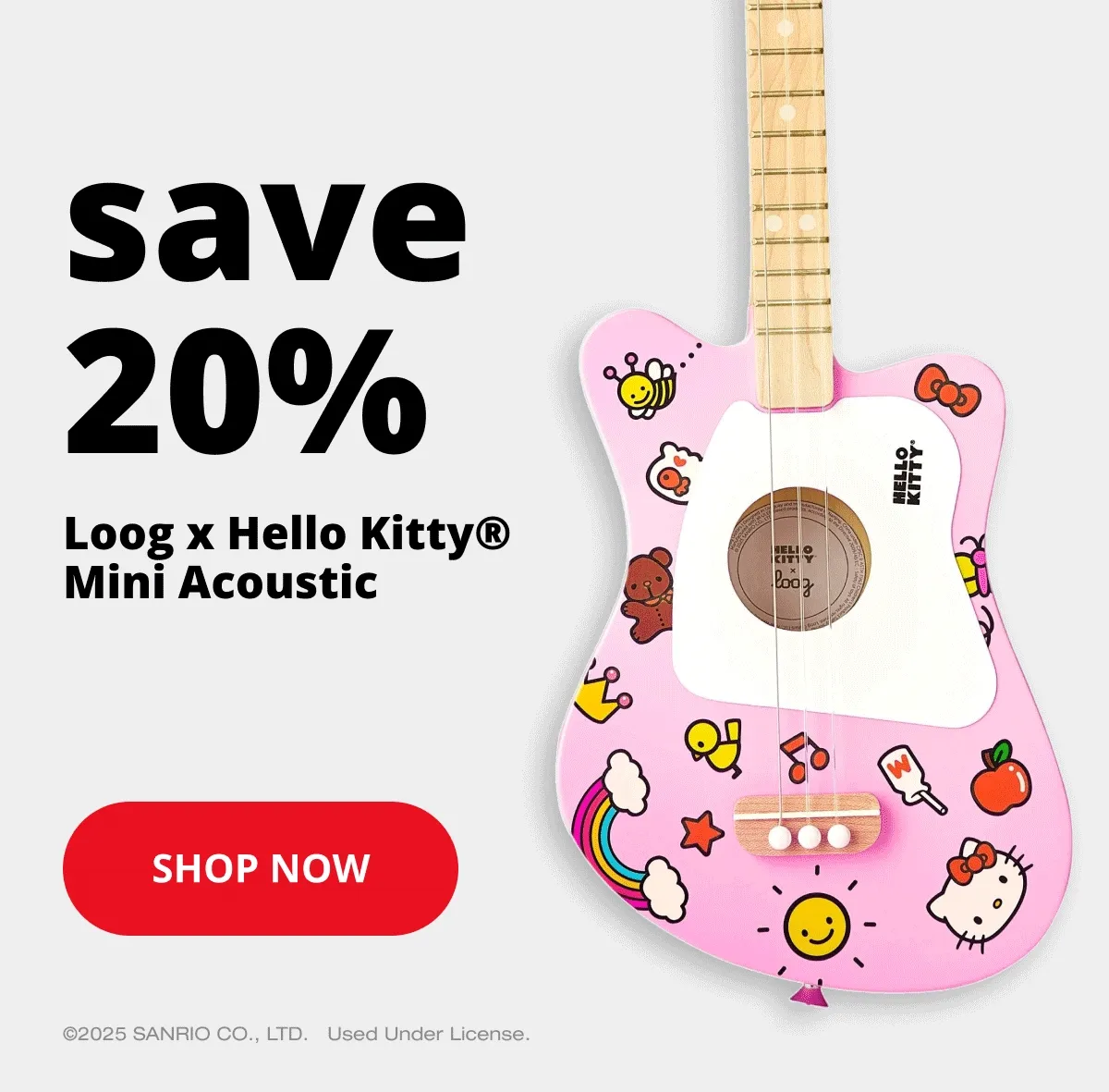 save 20% loog x Hello kitty mini acostic - SHOP NOW