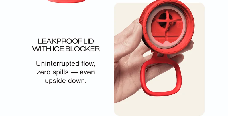 Leakproof Lid with Ice Blocker | Uninterrupted flow, zero spills — even upside down.