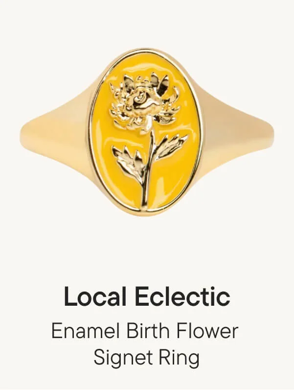 Enamel Birth Flower Signet Ring