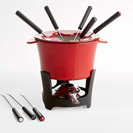 Red Cast Iron Fondue Set
