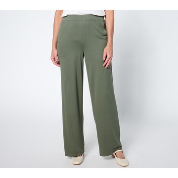 Denim & Co. Petite Knit Twill Full Length Wide Leg Pant