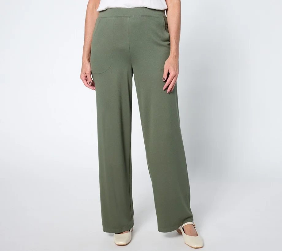 Denim & Co. Regular Knit Twill Full Length Wide Leg Pant