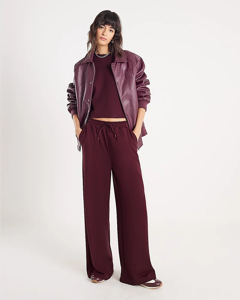 Womens Red Premium High Waisted Wide Leg Joggers