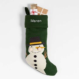 Green Felt Snowman Kids Christmas Stocking