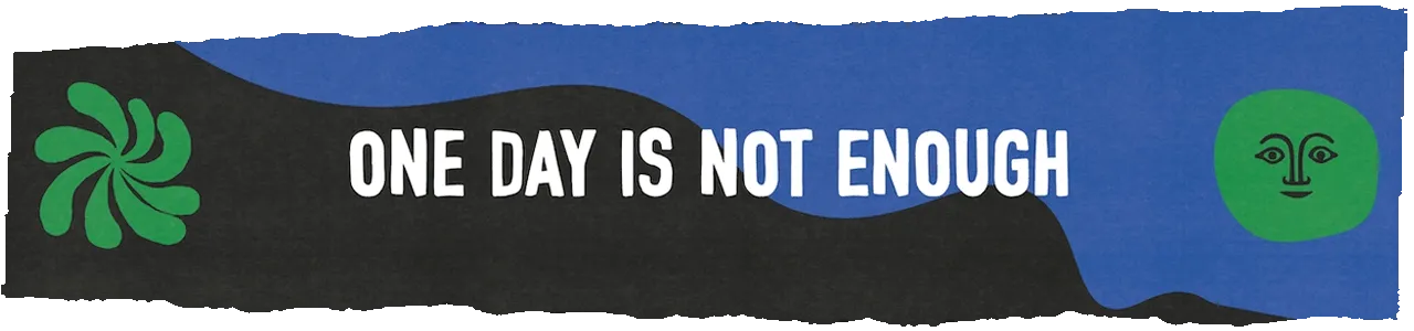 Animated banner with the slogan 'ONE DAY IS NOT ENOUGH' next to a green shamrock and an abstract face icon, against a black-to-blue gradient background. The promotion offers 10% of every dollar spent to the Surfrider Foundation when booking with the code SURF.