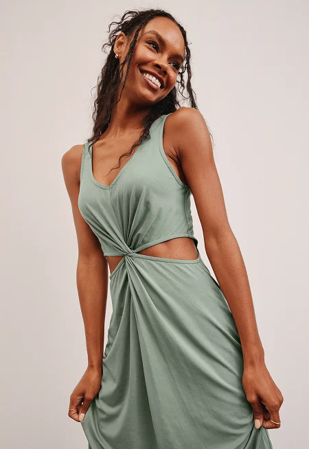 Around The World Front Twist Maxi Dress in Serene Sage