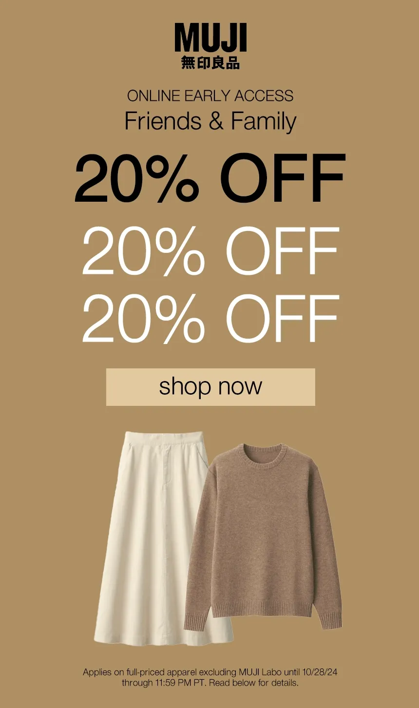 Shop 20% Off Apparel For Our Friends & Family Online Only