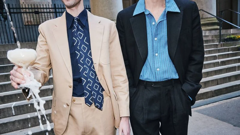 Two GQ staffers wearing distinct riffs on the summer wedding suit.