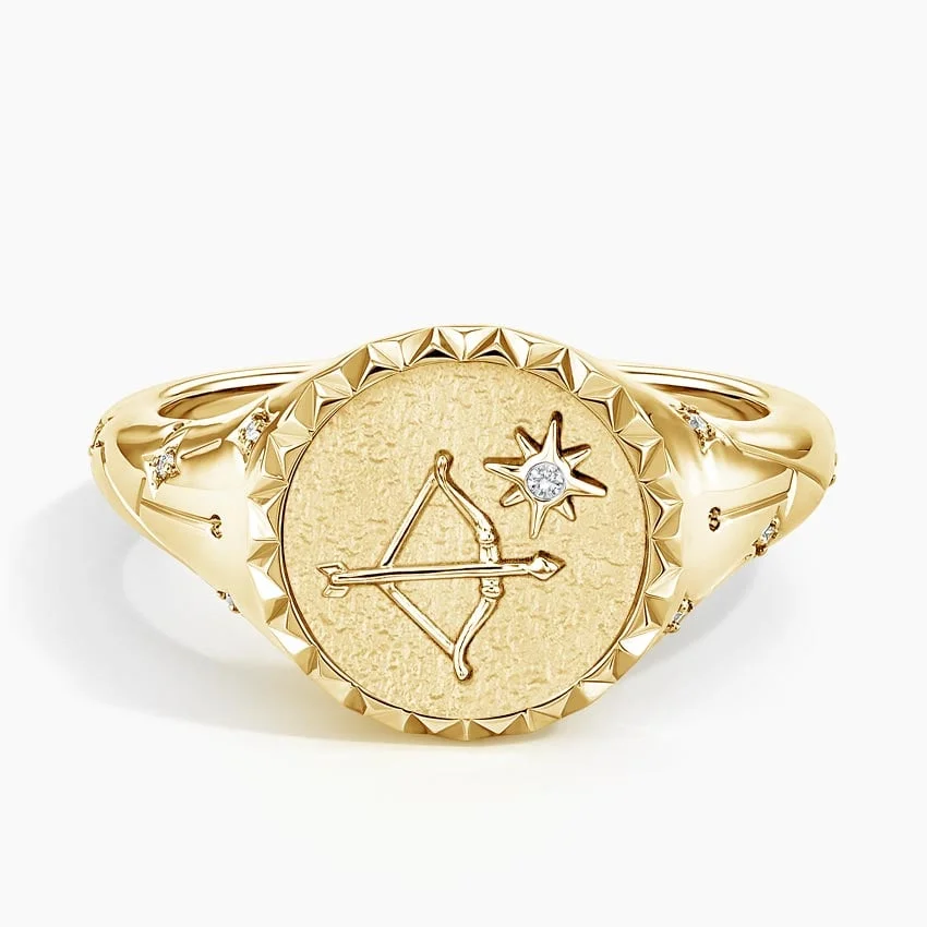Sagittarius Zodiac Diamond Signet Ring