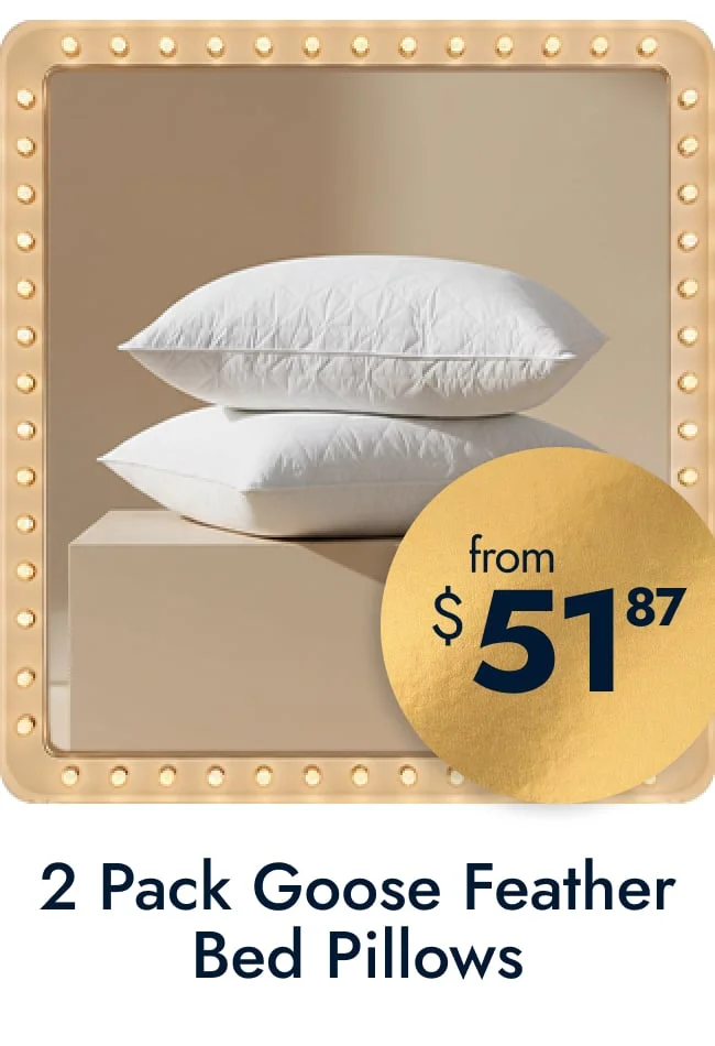 2 Pack Hotel Quality Goose Feather Bed Pillows for Side & Back Sleepers
