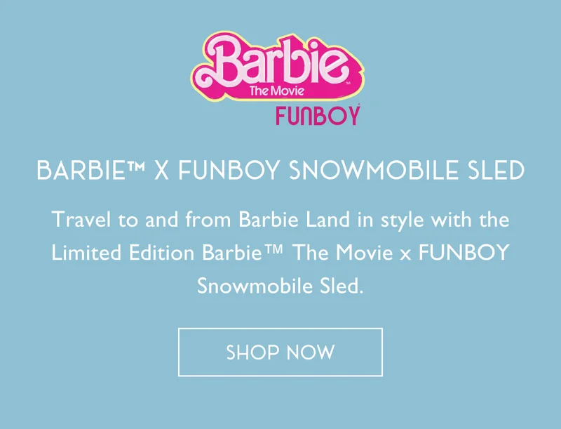 Barbie X Funboy Snowmobile Sled | Travel to and from Barbie Land in style with the Limited Edition Barbie™ The Movie x FUNBOY Snowmobile Sled. | SHOP NOW