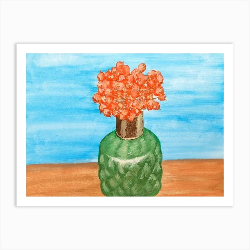 Image of Green Vase With Viburnum Berries Art Print