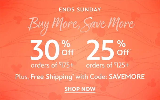 ENDS SUNDAY. Buy More, Save More. 30% Off Orders of $175+
25% Off Orders of $125+. Plus Free Shipping with Code: discount code | Shop Now