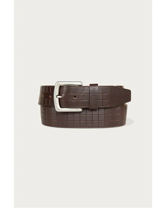 GRID TOOLED EMBOSSED LEATHER BELT