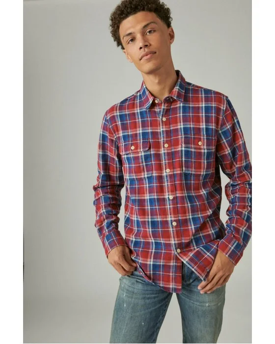 PLAID INDIGO LONG SLEEVE UTILITY SHIRT