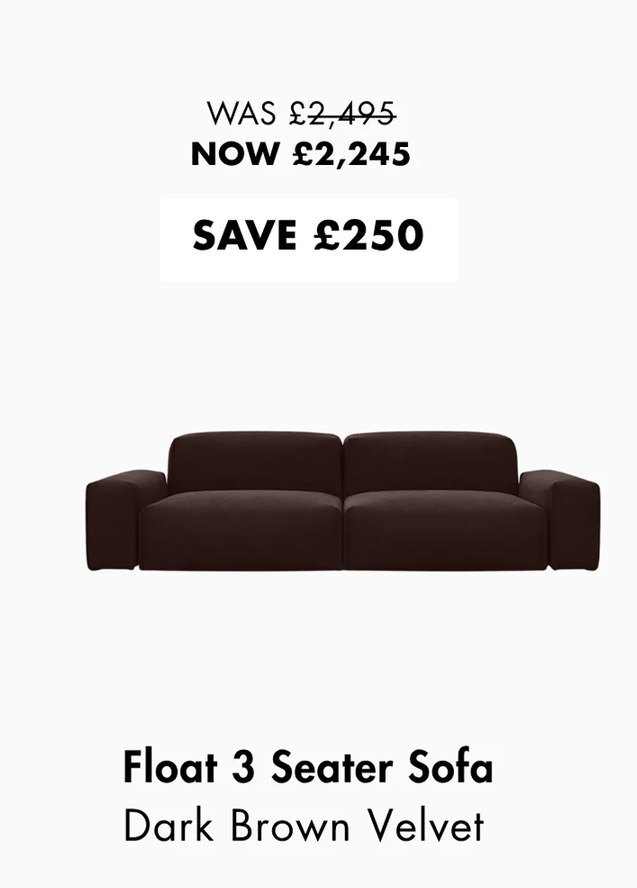 Float 3 Seater Sofa - Dark Brown Velvet