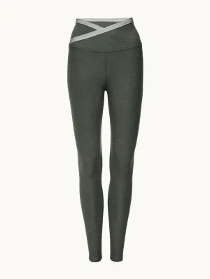 Spacedye Outlines High Waisted Midi Legging in Dusty Forest Heather