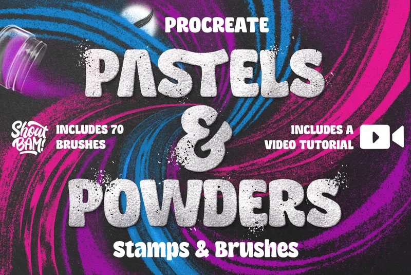 An image of a promotional graphic for the Pastels & Powders brush set by Shoutbam.