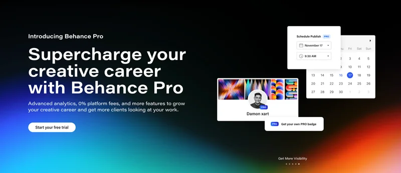 An image of a promotional graphic for the Behance Pro social media platform.