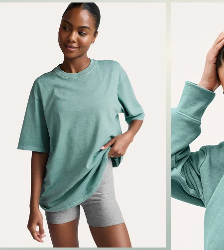 SoftKnit Better Than Ever Oversized Cotton Tee in Washed Teal Sea