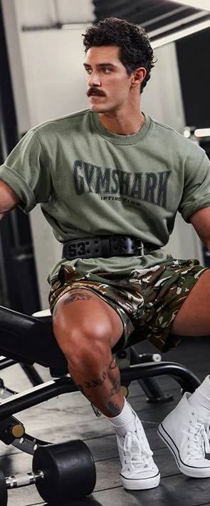 Steve Kelly wearing Gymshark Lifting Club Shorts and Heritage Washed Crew
