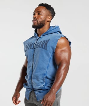 HERITAGE WASHED SLEEVELESS ZIP HOODIE - VINTAGE BLUE