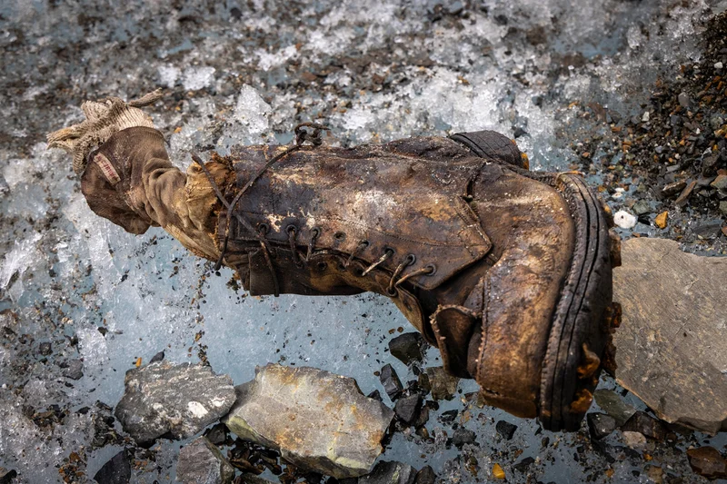 This boot may have been trapped in the Everest glacier until just prior to the team spotting it. “I think it literally melted out a week before we found it,” photographer and Nat Geo Explorer Jimmy Chin said.