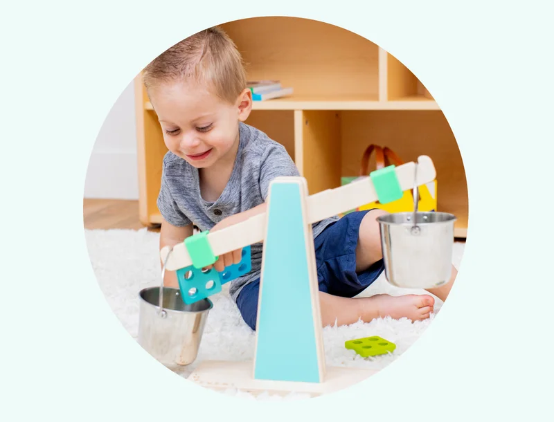 Develop their understanding of heavy versus light with the Every Which Weigh Scale & Pails. Fill the pails with objects from outside or around the house and let the hands-on learning begin!