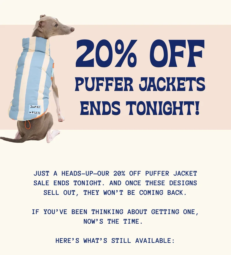 20% Off Puffer Jackets Ends Tonight!