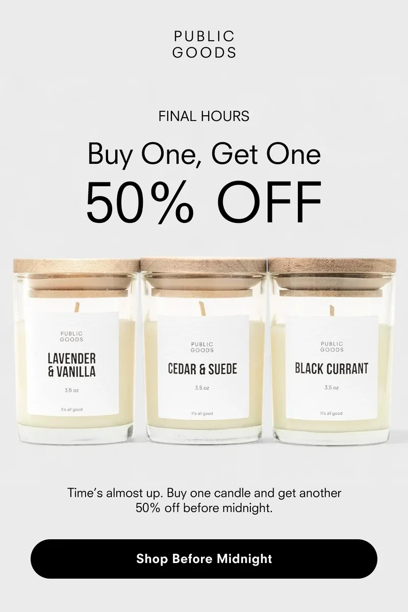 Candle BOGO Final Hours: Buy one, get one 50% off