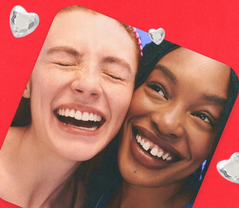 Image of two models with a red background