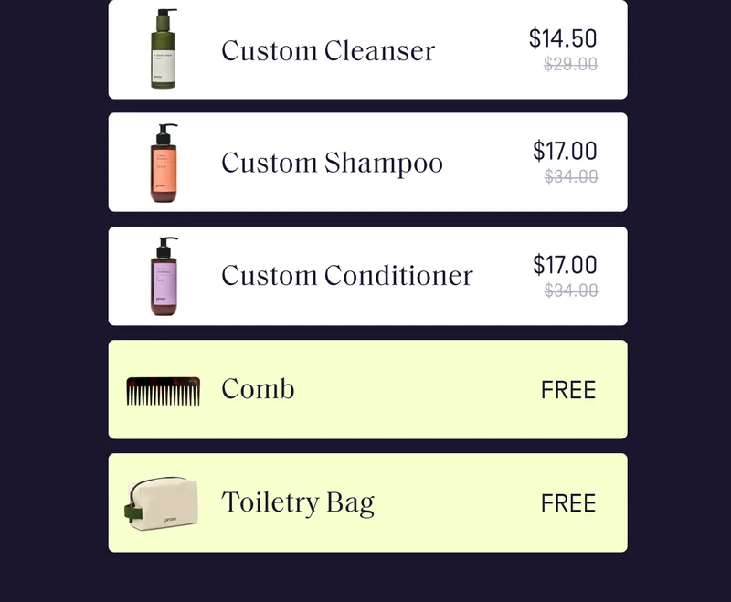 Custom Cleanser | Custom Shampoo | Custom Conditioner | Comb | Toiletry Bag
