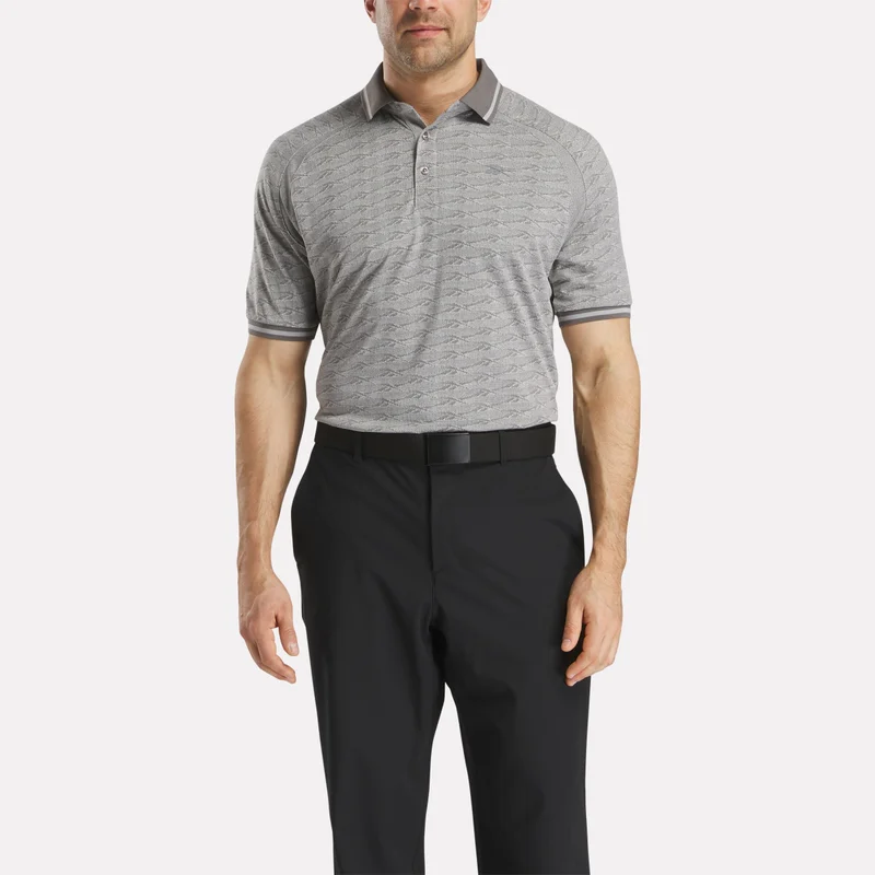 Image of Men's Short Sleeve Tonal Vector Jacquard Polo Shirt with Tipped Rib Trim