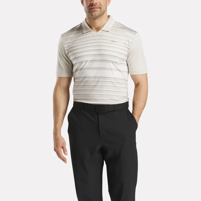 Image of Men's Short Sleeve Stripe Pullover Polo Shirt with Tipped Rib Collar