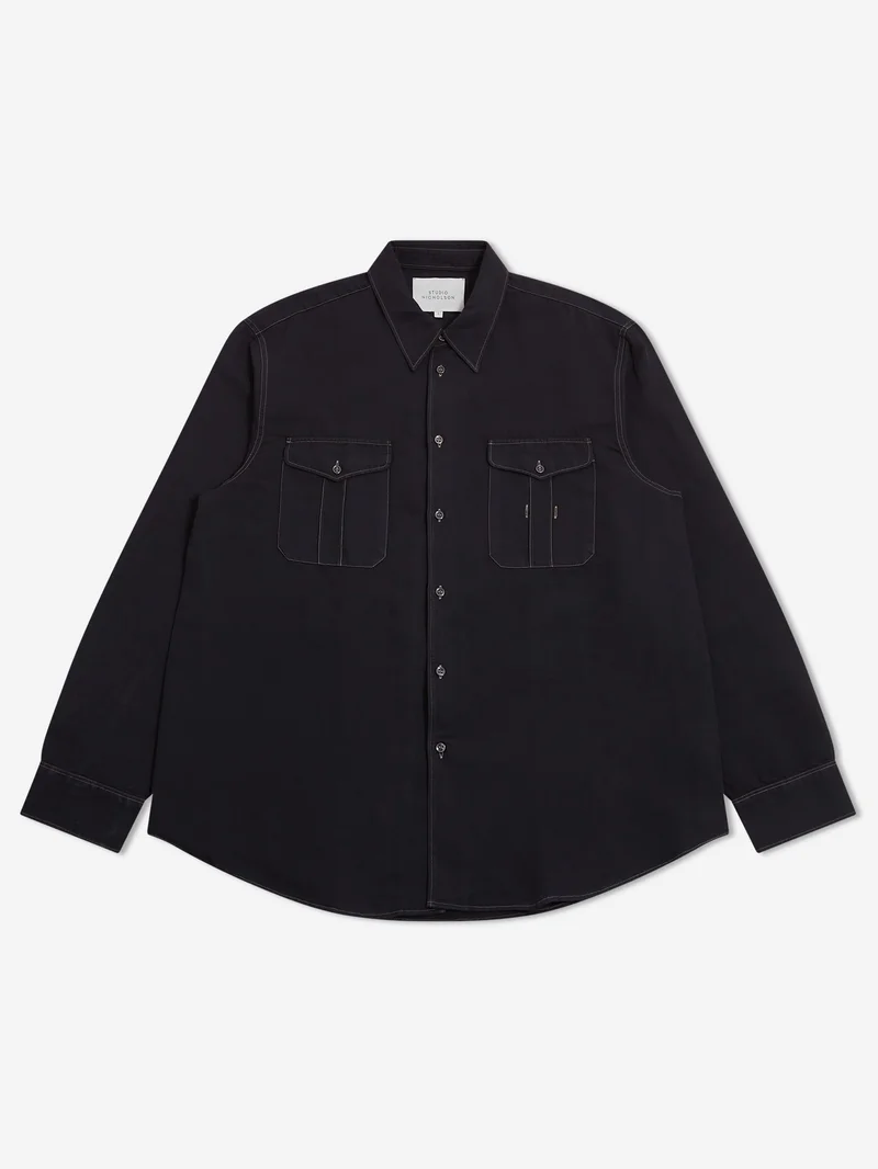 Image of Studio Nicholson Louro Utility Pocket Shirt - Black Grape