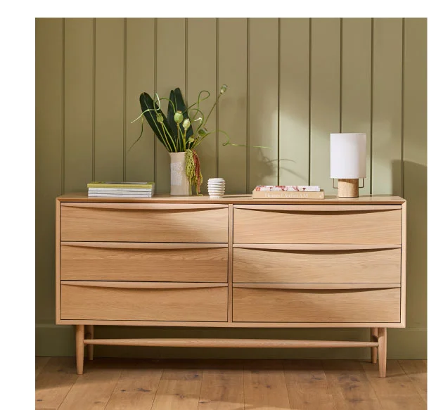 Lenia White Oak 6 Drawer Double Dresser