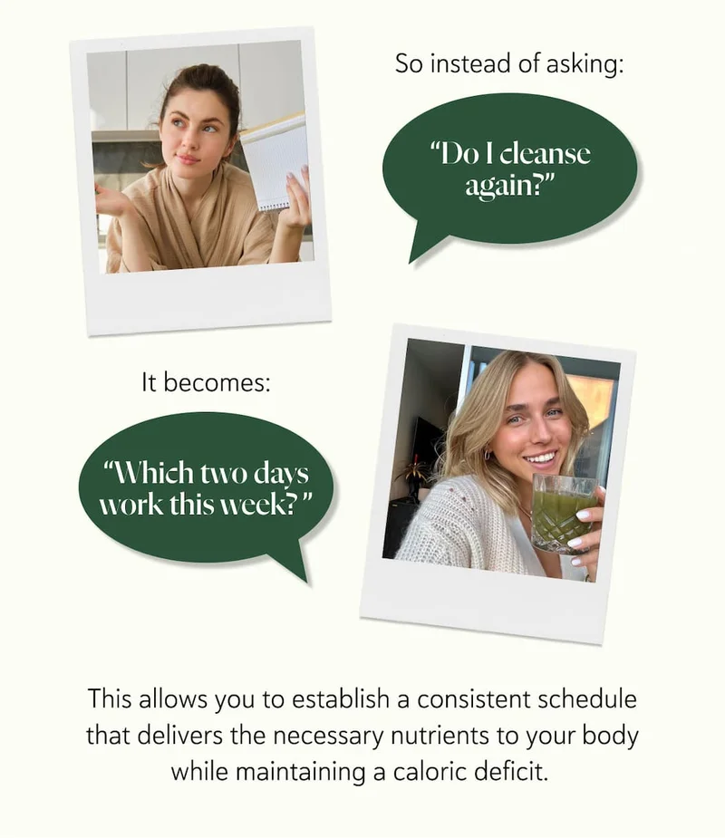 So instead of asking: Do I cleanse again? It becomes: Which two days work this week?