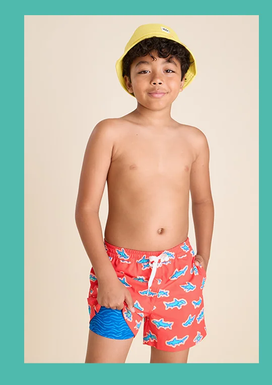 Boys Lined Classic Swim Trunk: The Red Apex Swimmers