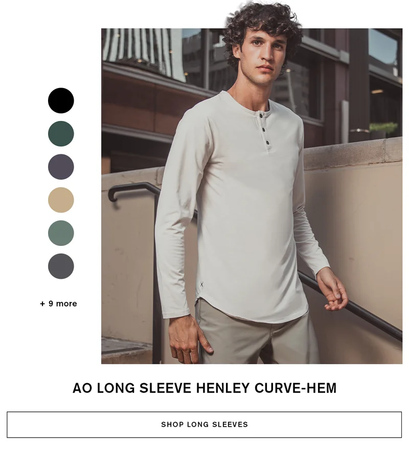 AO LONG SLEEVE HENLEY CURVE-HEM | SHOP LONG SLEEVES