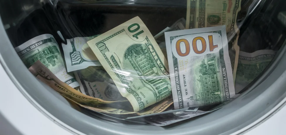 Paper money in a washing machine