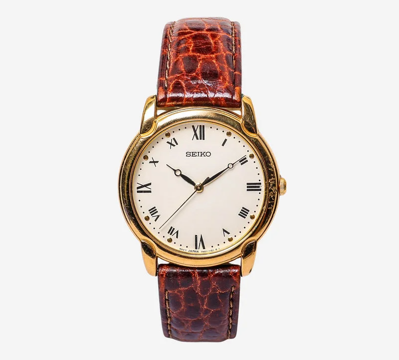 Seiko Rewound Gold Colored and Brown Quartz Analog Watch 30mm