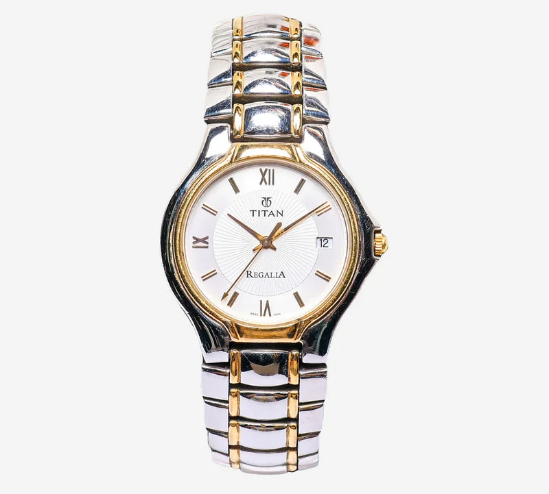 Titan Rewound Silver and Gold Colored Quartz Analog Watch 30mm