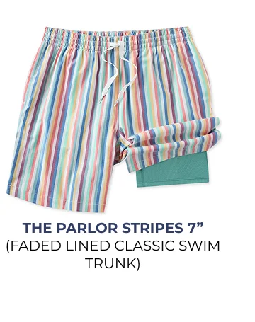Faded Lined Classic Swim Trunk: The Parlor Stripes 7"