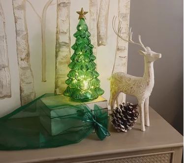 Mr. Christmas 12" Twinkling Glass Nostalgic Tree with Gift Bag