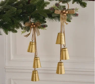 Home Reflections S/2 Metal Bells & Mini Wreath Door Hangers