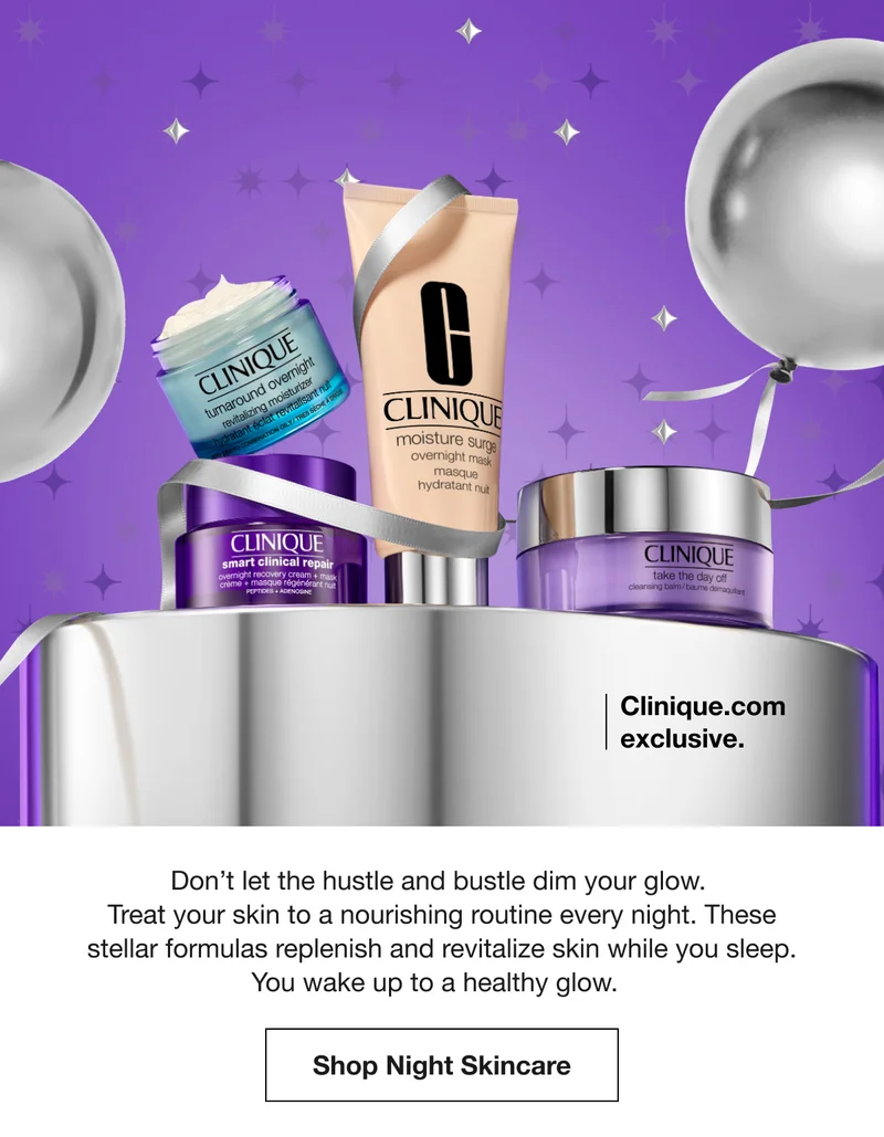 Clinique.com exclusive. | Don’t let the hustle and bustle dim your glow. Treat your skin to a nourishing routine every night. These stellar formulas replenish and revitalize skin while you sleep. You wake up to a healthy glow. | Shop Night Skincare