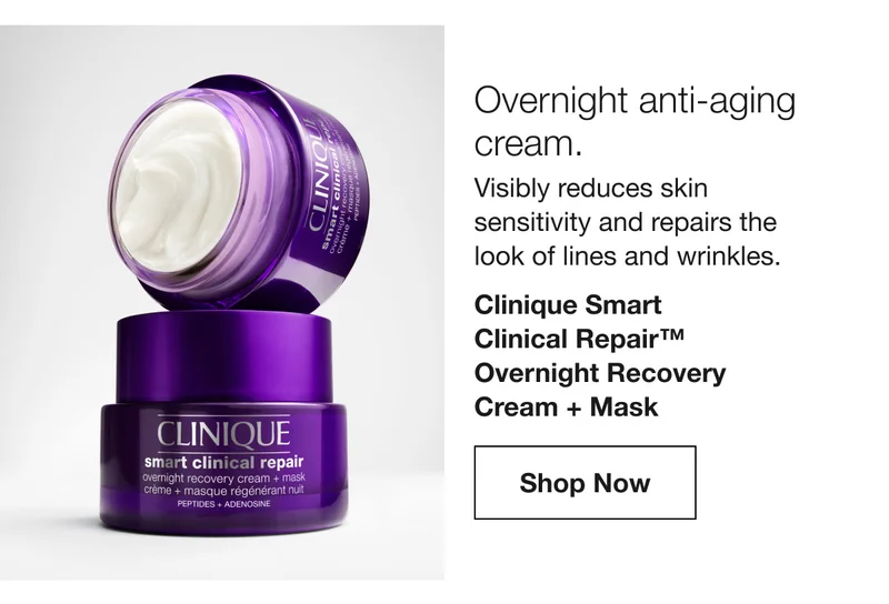 Overnight anti-aging cream. | Visibly reduces skin sensitivity and repairs the look of lines and wrinkles. | Clinique Smart Clinical Repair™ Overnight Recovery Cream + Mask | Shop Now