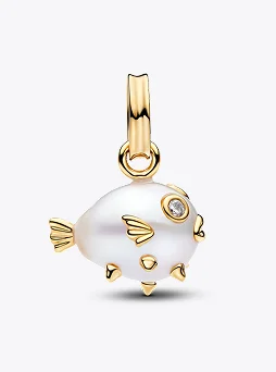 Treated Freshwater Cultured Baroque Pearl Pufferfish Dangle Charm
