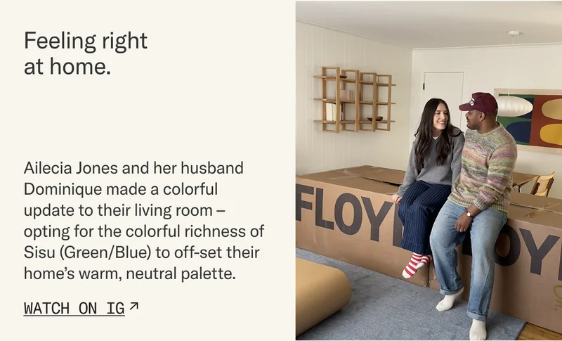 Ailecia Jones and her husband Dominique made a colorful update to their living room – opting for the colorful richness of Sisu (Green/Blue) to off-set their home’s warm, neutral palette. Watch the transformation on Instagram.