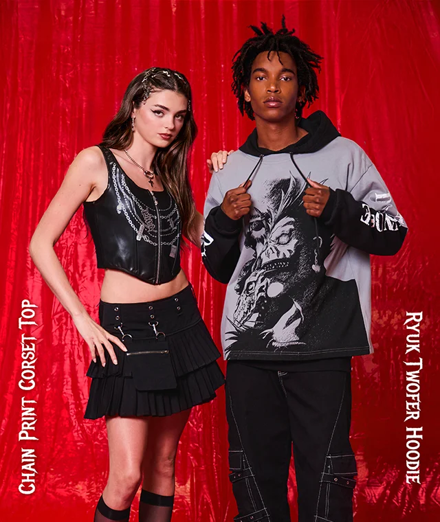 Chain Print Corset Top And Ryuk Twofer Hoodie